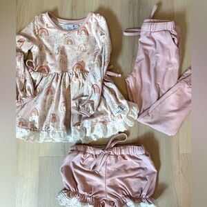 Kids Pink Rainbow Lace Trim Lounge Set